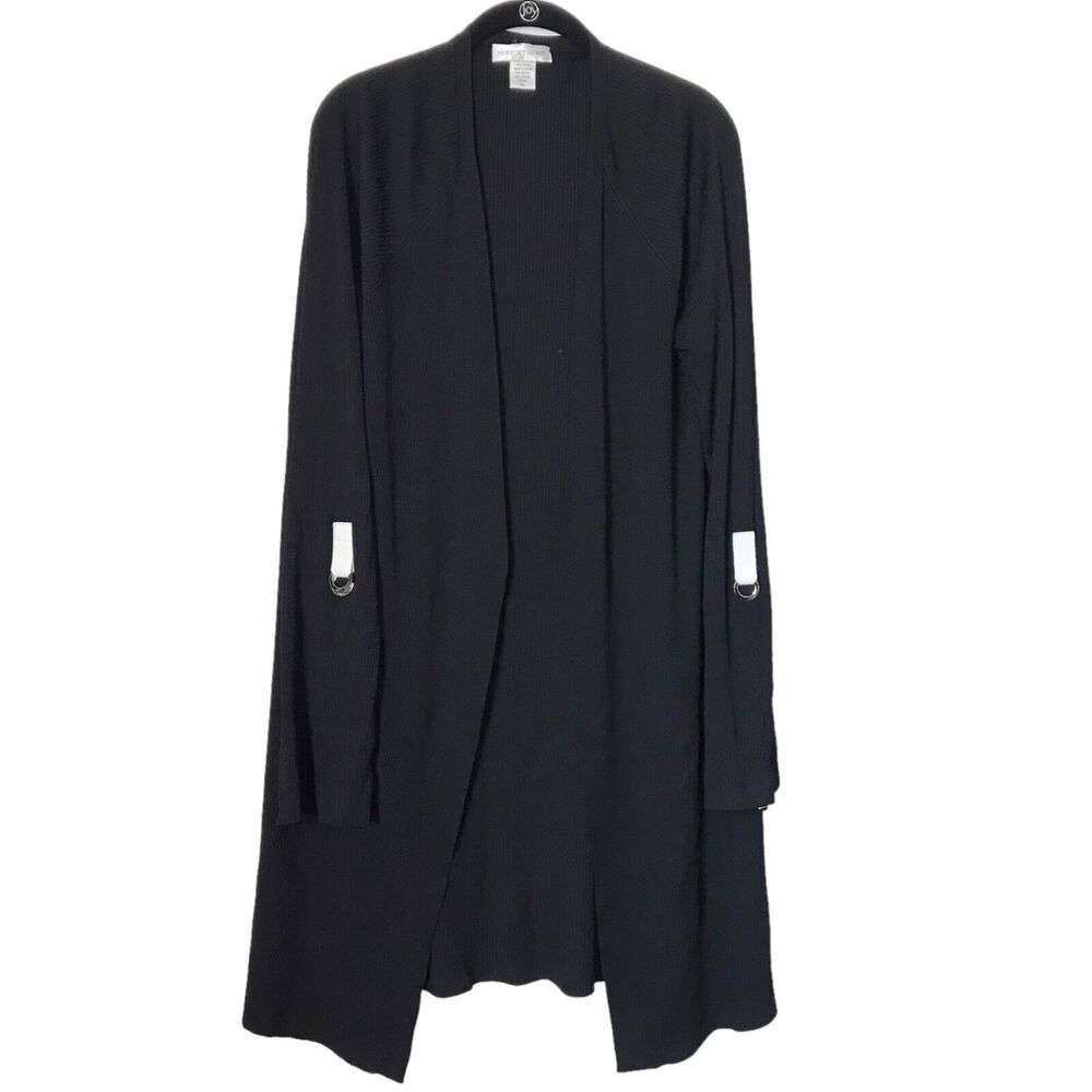 Newport News Sweater Womens Size XL Black Ribbed‎ Long Sleeve Long Cardigan